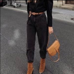 ZARA paper bag slouchy super high waisted cuffed oversized jeans size 10